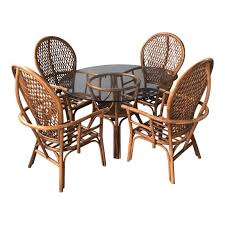 1970s Vintage Rattan Bamboo Fan Peacock Dining Set 5 Pieces Wicker Dining Chairs Vintage Rattan Furniture Rattan Dining Table