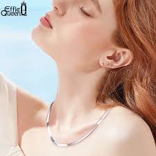 Effie Queen Luxury 925 Sterling Silver 3mm/4.5mm Flexible Flat Herringbone  Chain Necklace for Men Wome Neck Chain Jewelry SC35