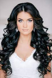Black Half Up Half Down Hairstyle Curled Wedding Hair Long Hair Styles Hair Styles