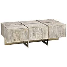 Desmond Whitewash Box Wood Matte Iron Slat Coffee Table Coffee Table Coffee Table Grey Mango Wood Coffee Table