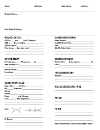 On my brain (i use a 1/2 sheet of paper) patient name, mr number. Nursing Report Sheet From New To Icu