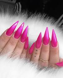 Neon Pink Stiletto Nails Nail And Manicure Trends Hot pink stiletto nail designs with a touch of bling.