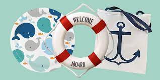 Plan on personalizing a canvas tote bag and filling it with diapers, swaddles, baby socks, rattles and plush toys. 16 Best Nautical Baby Shower Ideas Sailor Themed Shower Decorations