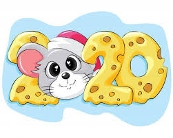 New Year 2020 Flat Greeting Card With Mouse And Cheese New Year Greetings New Year Greeting Cards Christmas Cartoon Characters