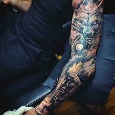 Full Sleeve Wolf Moon Tattoos For Men Moon Tattoo Tattoos For Guys Sleeve Tattoos For Women
