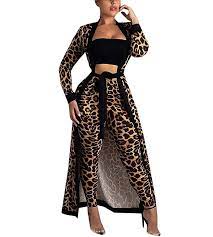 Womens 2 Piece Print Outfits Clubwear Long Sleeve Open Cardigan Pants Set Gray Size M At Amazon Women Long Sleeve Jumpsuit Extra Long Cardigan Vintage Playsuit