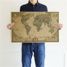 Large Vintage World Mapd Office Supplies Detaile Antique Poster Wall Chart Retro Paper Matte Kraft Paper 28 18inch Map Of World