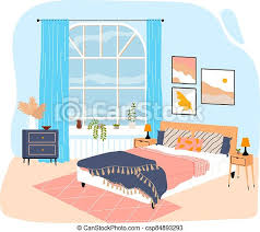Wooden furniture for old luxury bedroom vector. Interior Room In House Bedroom With Large Bed Blanket And Pillows Design Cartoon Style Vector Illustration Isolated On Canstock