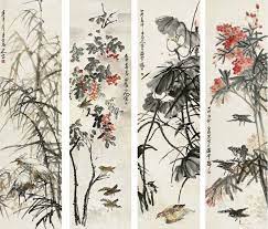wang zhen 王震 四季花鸟 王震 1867 1938 字一亭 又署一亭父 号白龙山人 海云楼主 梅花馆主 法名觉器 室名海云楼 芷园 梓园 梅花馆 六三园 浙江吴兴人 生於上海 早年从师任伯年学习画 chinese painting japan painting asian painting