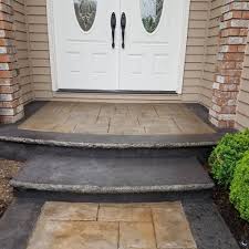 Stamped concrete, commonly referred to as patterned concrete or imprinted concrete, uses rubber stamps designed from real stone molds to imprint the concrete to resemble natural brick, slate, cobblestone, tile, and even wood planks. Gwc Decorative Concrete Stamped Concrete Stairs Bringing Life To