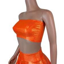 Tube Top Bandeau Orange Sparkle Holographic Crop Top Rave Etsy