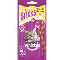 WHISKAS STICKS Friandises pour Chat Riches en Poulet - 84 Sticks (Lot de 28  Sachets de 3 Bâtonnets) - Idéal pour Partager un Moment de Complicité : ...