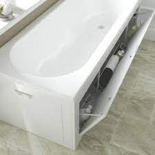 Side and end panels are available separately, with the former measuring 1700 mm x 500 mm and the latter measuring 700 mm x 510 mm. Cooke Lewis Storage Front Panel White L 1700mm B Q Bath Panel Storage Bath Panel Bath Front Panel