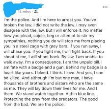 A page for describing quotes: This Is A Post From A Police Officer Who Apparently Thought It Appropriate To Quote End Of Watch On His Facebook X Post From R Iamverybadass Latestagecapitalism