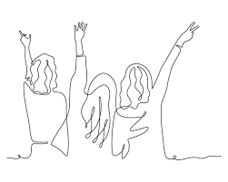 Line art drawing group of girls. Hands up. Group of Applause people,  continuous one Line vector illustration. People standing at concert,  meeting. Concept of happy Audience. 12404908 Vector Art at Vecteezy