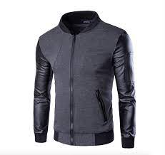 Mens Bomber Jacket With Faux Leather Sleeves Leather Sleeve Jacket Jackets Men Fashion Winter Jacket Men