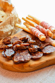 Italian Style Appetizers Aperitivo Local Wild Boar Salami Prosciutto On Breadstick Grissini Food Delicious Tasty