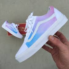 Custom Painted Vans Old Skool Sneakers Pastel Colored Ombre Gradient Vans Shoes Custom Vans Shoes Sneakers