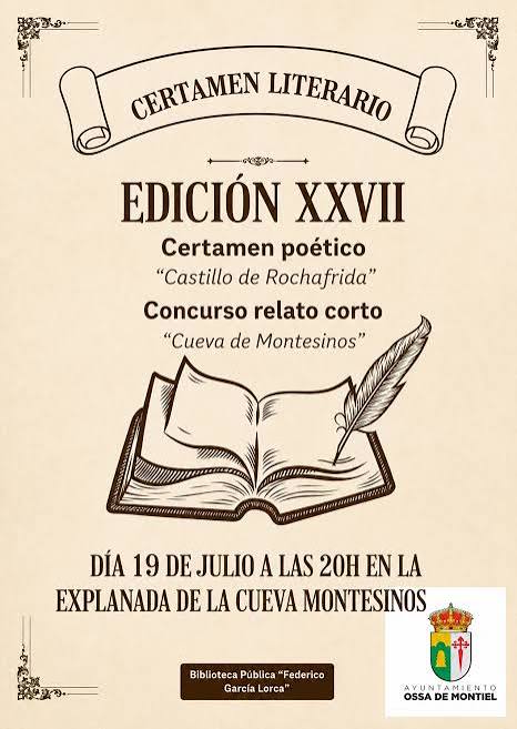 XXVII Edición del Certamen Literario de Ossa de Montiel, con el Certamen poético “Castillo de Rochafrida” y el Concurso de relato corto “Cueva de Montesinos” - Libripedia