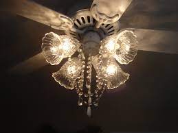 Ceiling Fan After Picture Painted White And Made Into A Fan Chandelier Added Crystals With Chandelie Ceiling Fan Chandelier Ceiling Fan Makeover Diy Ceiling