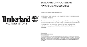 Timberland In Store Promotion Bogo 70 Footwear Apparel Accessories 6 13 6 26 Exclusions May Apply Buy One Get One Factory Store How To Apply