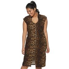 Juniors Plus Size Almost Famous Print Zip Front Bodycon Dress Bodycon Dress Short Sleeve Dresses Almost Famous