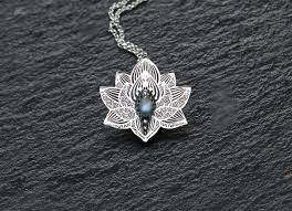 Lotus Pendant Water Lily Necklace Silver Moonstone Yoga Etsy In 2021 Lily Necklace Silver Necklaces Lotus Pendant