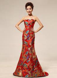 Here you can find your dream wedding dress, mother, bridesmaid, flower girl, more dresses Strapless Gold Dragon Brocade Mermaid Asian Inspired Evening Gown Chinese Style Wedding Dress Evening Dresses Prom Chinese Wedding Dress