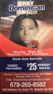 Dominican hair salons,dominican blowout,brazilian blowout keratin, human hair extensions,hair stylist, our work is guarantee with many years of experience. Frey Dominican Salon 5590 Mableton Pkwy Sw Mableton Ga Hair Salons Mapquest