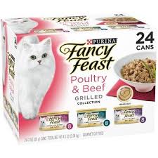 Purina Fancy Feast Grilled Gourmet Wet Cat Food Poultry Beef Collection 3oz 24ct Variety Pack Cat Food Reviews Fancy Feast Cat Food Cat Food Coupons