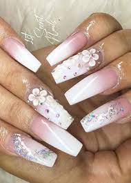 Pink Glitter Embossed Flowers Ombre Nail Designs Nail Art Ombre Ombre Nail Art Designs