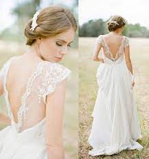 Vintage Cap Sleeve Lace Chiffon V Neck Beach White Ivory Wedding Dress Custom Ivory Wedding Dress Wedding Dresses Lace Wedding Dress Cap Sleeves