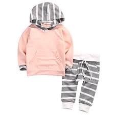 Buy Newborn Baby Boy Girl Warm Hoodie T-shirt Top + Pants Outfits Set Kids  Clothes (3-4 Years, Pink Top+Gray Stripe Pants) Online at desertcartINDIA