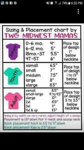 Sizing And Placement Chart For Heat Transfer Vinyl Tops Htv