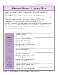 Transition Words Worksheet Connecting Ideas Transition Words Transition Words Worksheet Writing Transitions