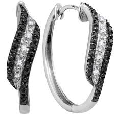 Black And White Diamond Hoop Earrings 10k White Gold Womens Round Black Color Enhanced Diamond Hoop Earrings 1 5 Cttw Black Diamond Jewelry Black White Earrings Diamond Hoop Earrings