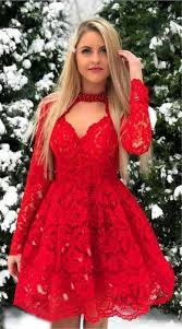 Vintage Red Lace Short Homecoming Dresses Long Sleeve Knee Length Prom Dress For Teens Long Sleeve Semi Formal Dresses In 2020 Long Sleeve Homecoming Dresses Homecoming Dresses Long Knee Length Prom Dress