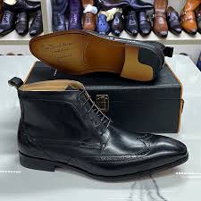 Bota de vaqueiro de couro real clássica para homens, botas de tornozelo com  laço para cima, sapatos de alta corte formal - AliExpress