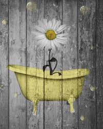 Rustic Yellow Daisy Flowers Bathtub Vintage Bathroom Powder Room Yellow Wall Art Status Avail Rustic Pictures Boho Bathroom Small Bathroom Decor