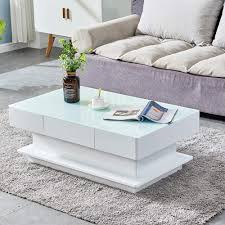 Whether it is a side table for living room or a coffee table, the choice you make is more important for your interior design. Amazon Com Homesailing Modern White High Gloss Coffee Table With 2 Storage Drawers Living Room Large Glass Tabletop Coffee Table Wood Frame Sofa End Tea Table Rectangular For Office Waiting Reception Furniture Kitchen
