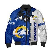 Los Angeles Rams Bomber Jacket Graphic Heart Ecg Line Jack Sport Shop Los Angeles Rams Sports Shops Bomber Jacket