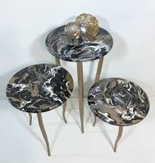 Acrylic Pour Paint And Resin Coated Table Set In A Mixture Of Etsy In 2020 Acrylic Pouring Metallic Gold Paint Pouring Painting