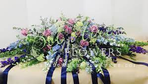 Casket Spray Bells Of Ireland Lavender Roses Purple Larkspur Volkerfreiden Blue Delphinium Casket Adornment Floral Wreath Casket
