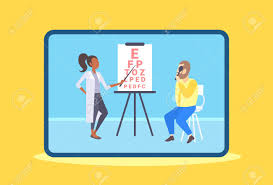 Female Ophthalmologist Checking Male Patient Eyesight Doctor