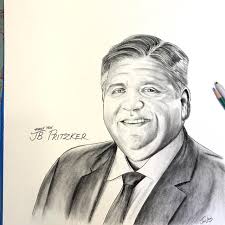 Charcoal drawing of JB Pritzker by John Lion Fine Art