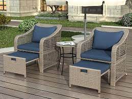 Square and has a smooth top with a 1 in. Amazon Com Merax 5 Piece Outdoor Bistro Set Patio Furniture Set Conversation Set Rattan Wicker Chairs With Stools And Tempered Glass Table Navy Cushions Garden Outdoor