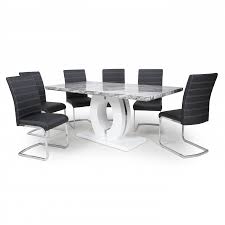 One of the best features of the darcia dining set is that all four chairs and the dining table ship together in one box for convenience. Shankar Neptune Large Marble Dining Table And 6 Callisto Chairs Black 922 140 36 04 6