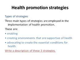 The ultimate aim of the program is to improve the organizational health of participating employers and certified trainers, with an emphasis on strategies to reduce chronic disease and inju. Strategies For Promoting Health Ppt Download