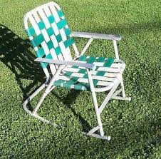 Gather around the deck, patio or campfire with customized camp chairs that collapse easily to fit into the trunk or back seat. Vintage Aluminum Webbed Folding Rocker Lawn Chair Rocking Chair Green White Lawn Chairs Rocking Chair Green Chair
