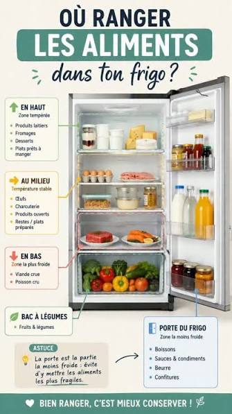Tu savais que chaque aliment a sa place dans le frigo ? 🧊🥦, Bien ranger  son frigo, ce n’est pas seulement pour faire joli : ça permet aussi de  mieux conserver les aliments et d’éviter le gaspillage. ...